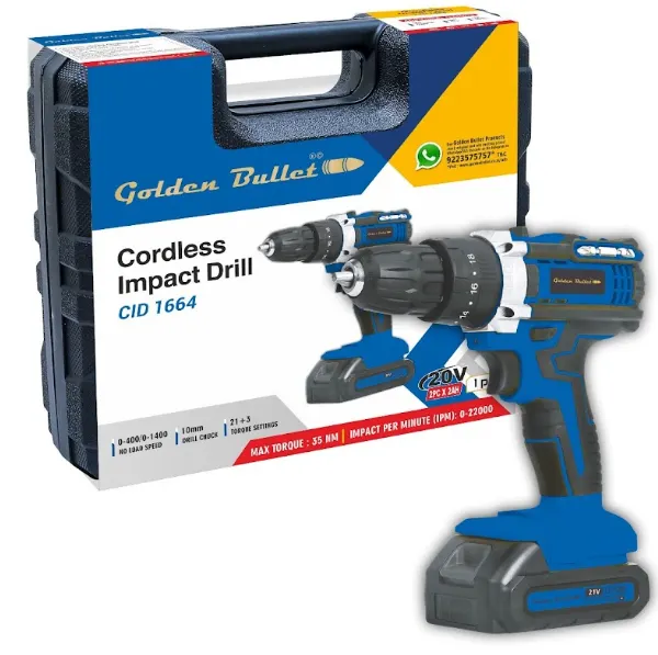 Golden Bullet Cordless Screwdriver & Impact Drill Machine With Accessories 10mm CID 1664
